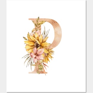 Watercolor sunflower bouquet monogram letter P Posters and Art